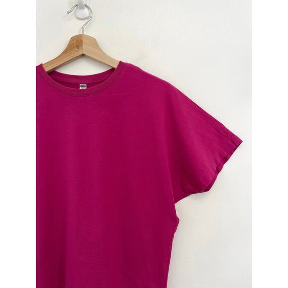UNIQLO Dolman Sleeve 100% Cotton Crew Neck Oversized Loose T-Shirt Fuchsia XS - Picture 4 of 8